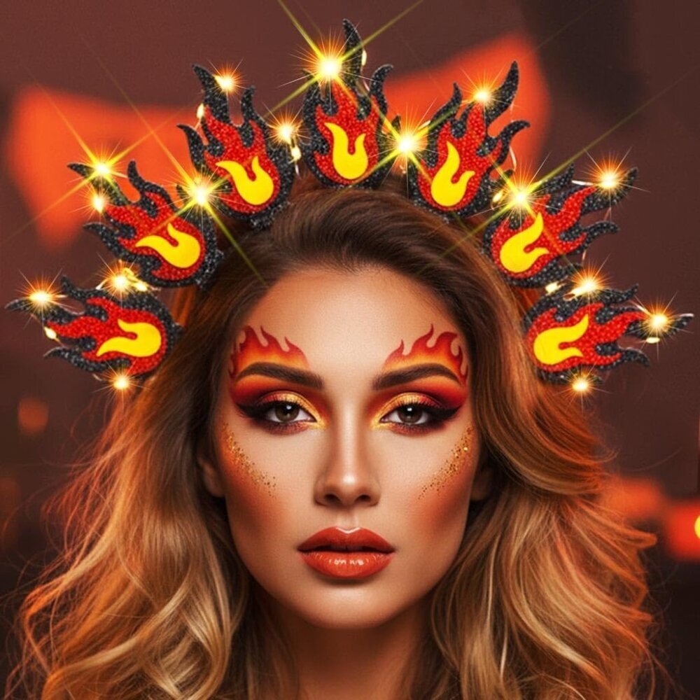 Light Up Fire Headband Red Flame Costume Hair Accessory for Women